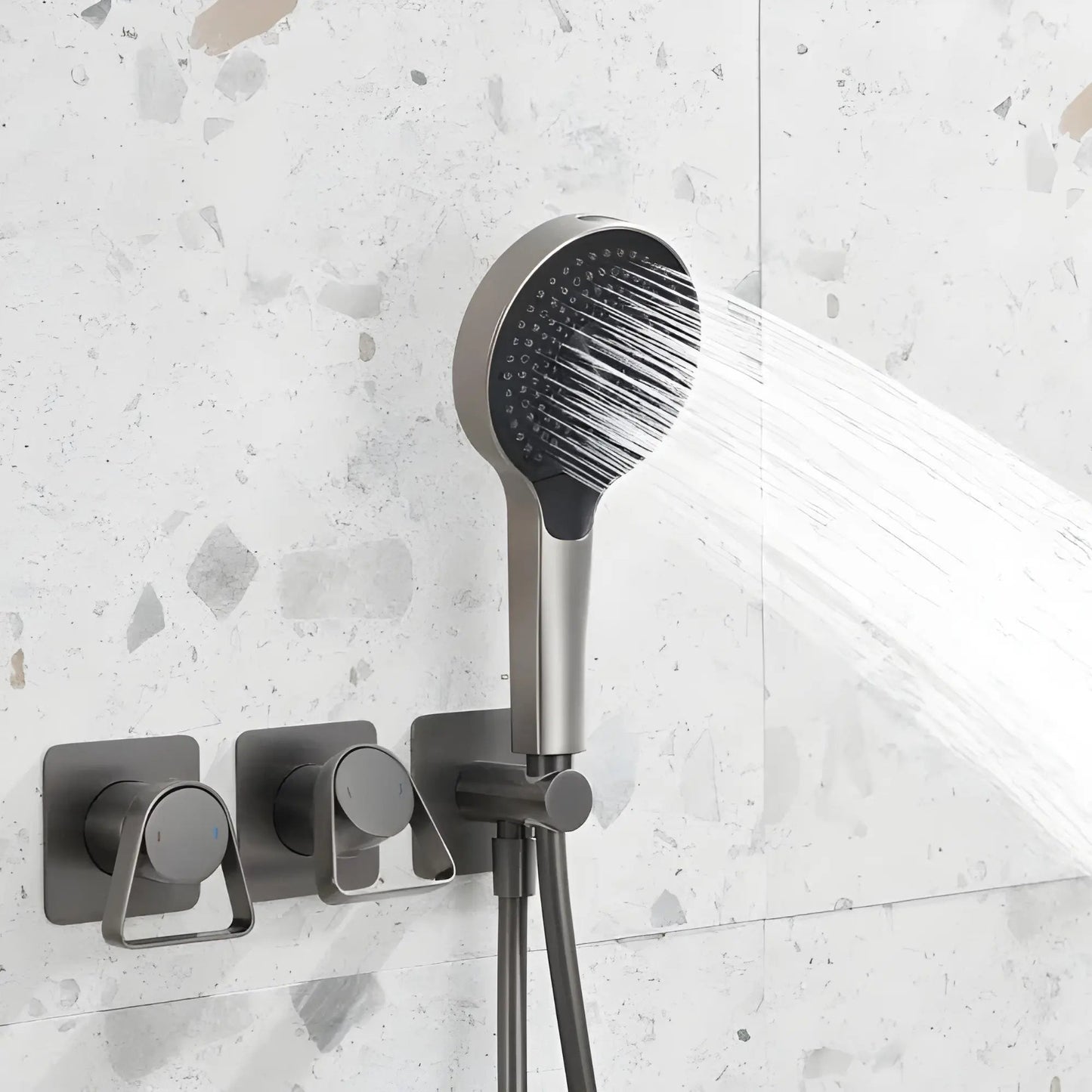 Douche Encastrée Anthracite Mat Lujo | Pomme Murale + Thermostat + Rain Shower | ROBINETTERIEPRO