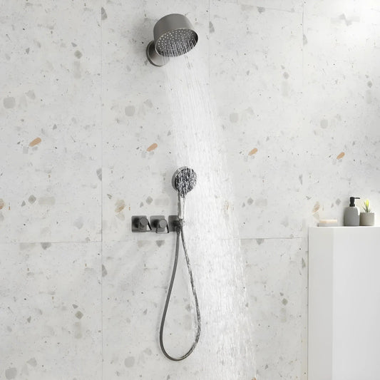 Douche Encastrée Anthracite Mat Lujo | Pomme Murale + Thermostat + Rain Shower | ROBINETTERIEPRO