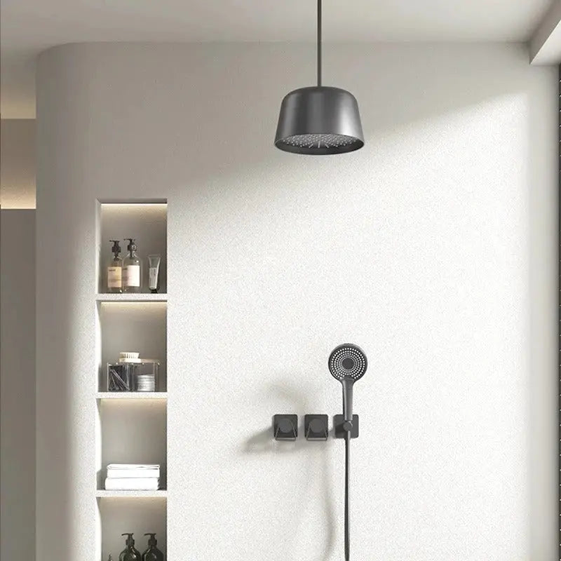 Douche Encastrée Noir Mat Lujo | Pomme Plafond + Thermostat + Rain Shower | ROBINETTERIEPRO