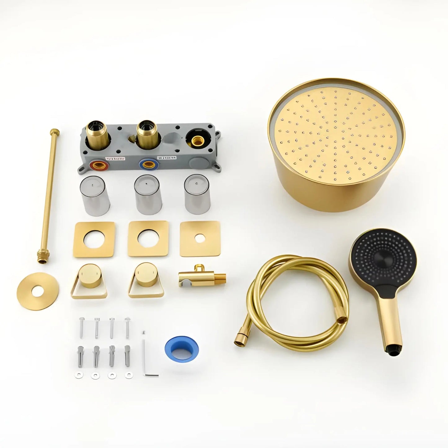 Douche Encastrée Or Brillant Lujo | Pomme Murale + Thermostat + Rain Shower | ROBINETTERIEPRO