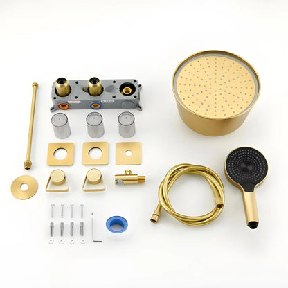 Douche Encastrée Or Brillant Lujo | Pomme Murale + Thermostat + Rain Shower | ROBINETTERIEPRO