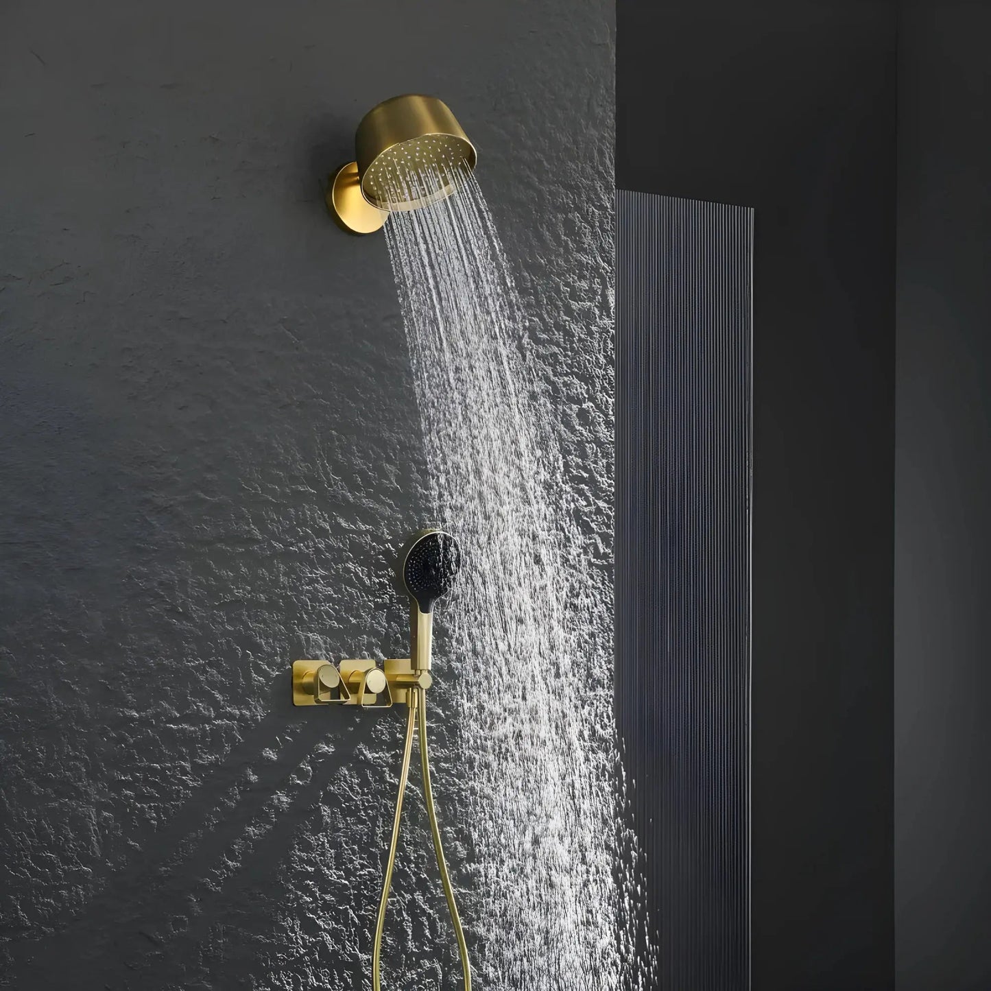 Douche Encastrée Or Brillant Lujo | Pomme Murale + Thermostat + Rain Shower | ROBINETTERIEPRO