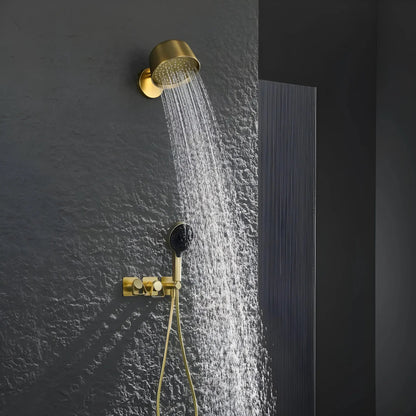 Douche Encastrée Or Brillant Lujo | Pomme Murale + Thermostat + Rain Shower | ROBINETTERIEPRO