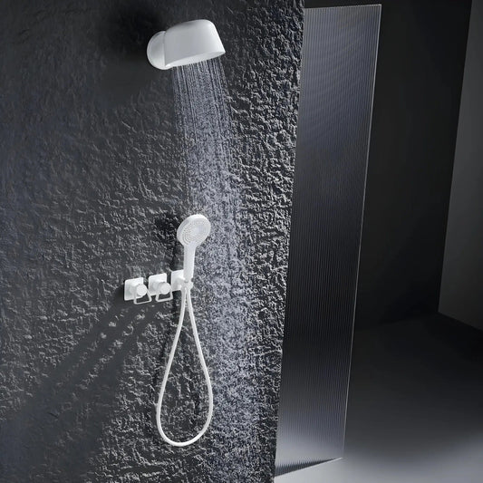 Douche Encastrée Blanc Mat Lujo | Pomme Murale + Thermostat + Rain Shower | ROBINETTERIEPRO