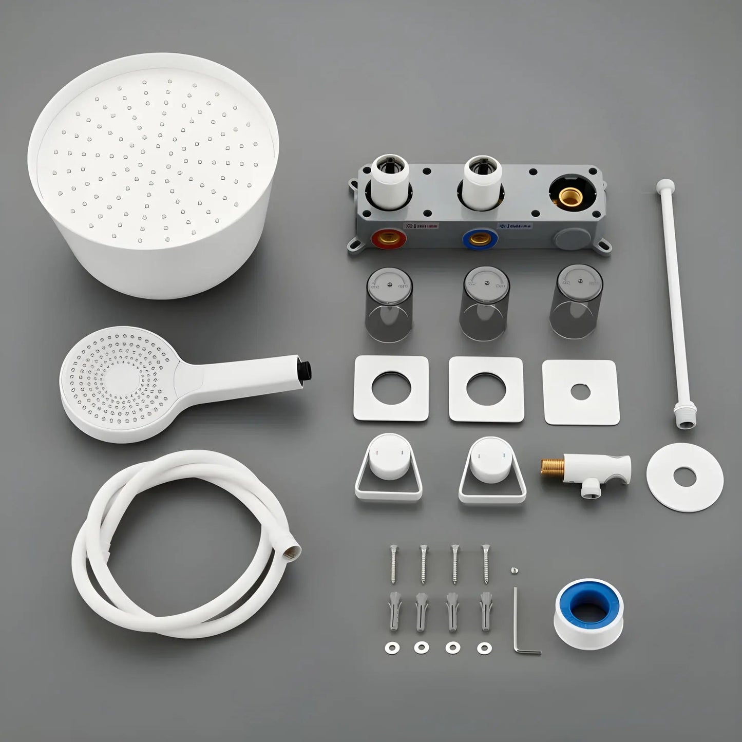 Douche Encastrée Blanc Mat Lujo | Pomme Plafond + Thermostat + Rain Shower | ROBINETTERIEPRO