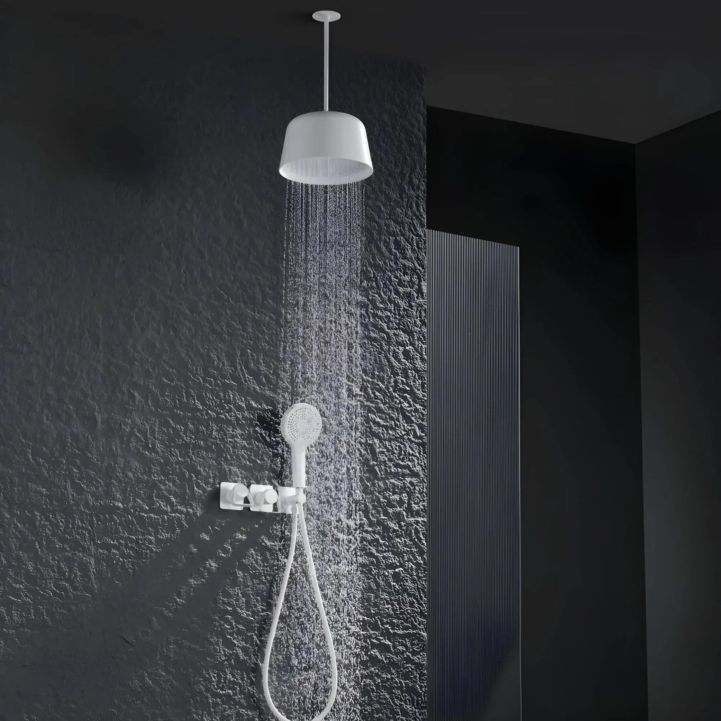 Douche Encastrée Blanc Mat Lujo | Pomme Plafond + Thermostat + Rain Shower | ROBINETTERIEPRO