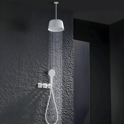 Douche Encastrée Blanc Mat Lujo | Pomme Plafond + Thermostat + Rain Shower | ROBINETTERIEPRO