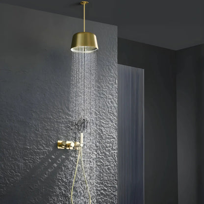Douche Encastrée Or Brillant Lujo | Pomme Plafond + Thermostat + Rain Shower | ROBINETTERIEPRO