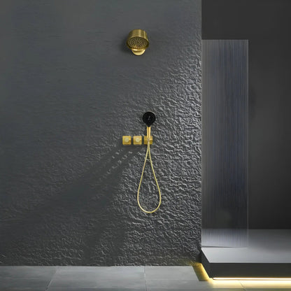 Douche Encastrée Or Brillant Lujo | Pomme Murale + Thermostat + Rain Shower | ROBINETTERIEPRO