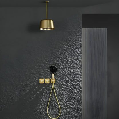 Douche Encastrée Or Brillant Lujo | Pomme Plafond + Thermostat + Rain Shower | ROBINETTERIEPRO