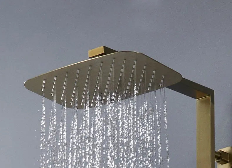 Colonne Douche et Bain Or Brossé Gustavia | Thermostat + Bain + Douchette | ROBINETTERIEPRO