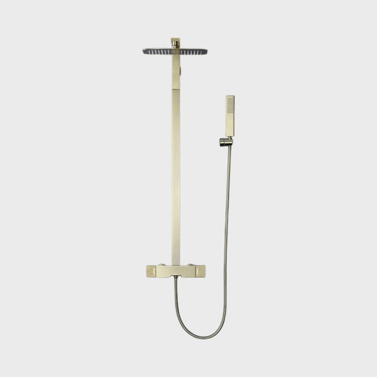 Colonne Douche et Bain Or Brossé Gustavia | Thermostat + Bain + Douchette | ROBINETTERIEPRO