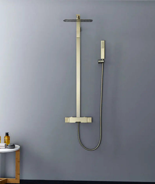 Colonne Douche et Bain Or Brossé Gustavia | Thermostat + Bain + Douchette | ROBINETTERIEPRO