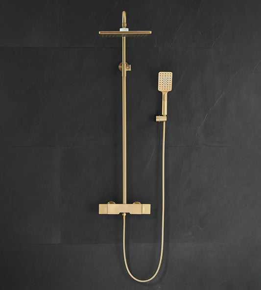 Colonne Douche et Bain Or Poli Gustavia | Thermostat + Bain + Douchette | ROBINETTERIEPRO