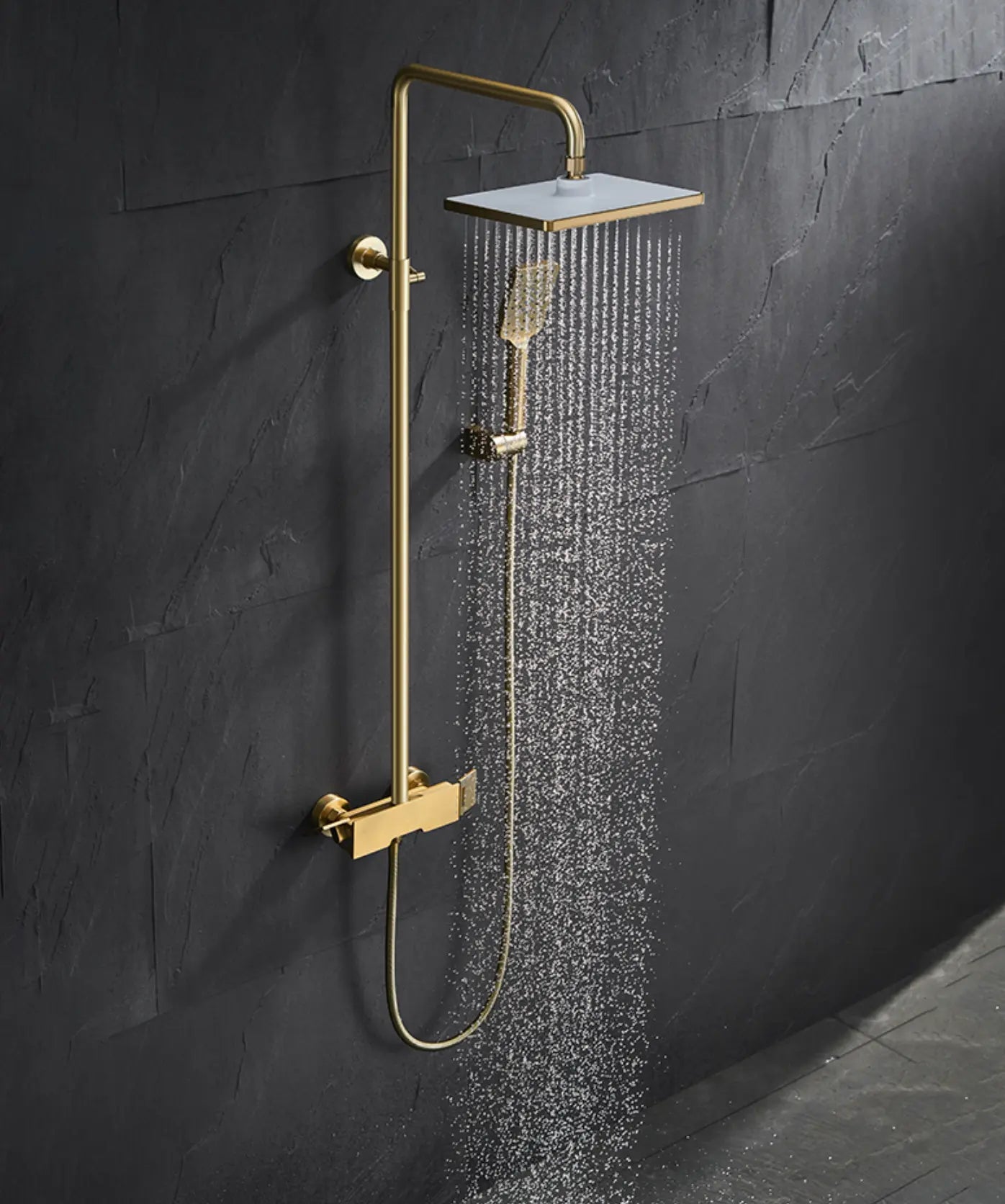 Colonne Douche et Bain Or Poli Gustavia | Thermostat + Bain + Douchette | ROBINETTERIEPRO