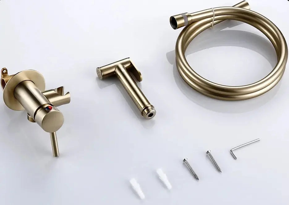 Kit Douchette Hygiénique Or Brossé Orfoz | Flexible Inox + Support Mural | ROBINETTERIEPRO