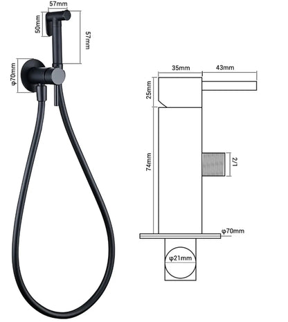 Kit Douchette Hygiénique Anthracite Mat Orfoz | Flexible Inox + Support Mural | ROBINETTERIEPRO