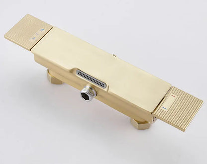 Colonne Douche et Bain Or Brossé Gustavia | Thermostat + Bain + Douchette | ROBINETTERIEPRO