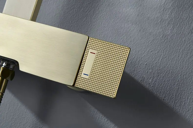 Colonne Douche et Bain Or Brossé Gustavia | Thermostat + Bain + Douchette | ROBINETTERIEPRO