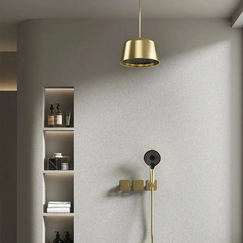 Douche Encastrée Or Brillant Lujo | Pomme Plafond + Thermostat + Rain Shower | ROBINETTERIEPRO