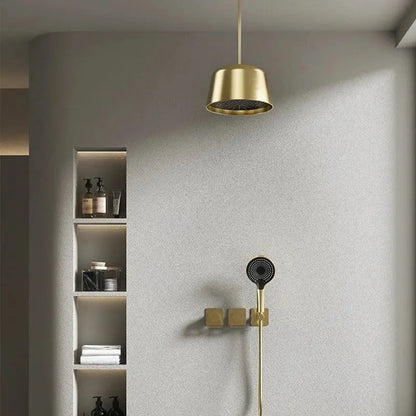 Douche Encastrée Or Brillant Lujo | Pomme Plafond + Thermostat + Rain Shower | ROBINETTERIEPRO
