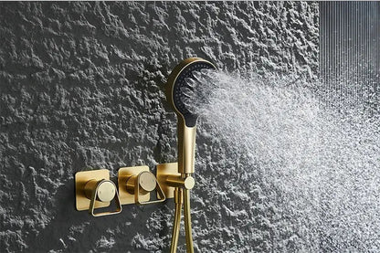 Douche Encastrée Or Brillant Lujo | Pomme Murale + Thermostat + Rain Shower | ROBINETTERIEPRO