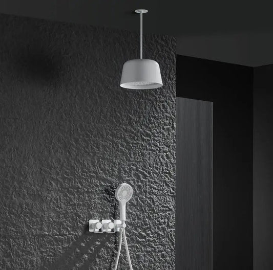 Douche Encastrée Blanc Mat Lujo | Pomme Plafond + Thermostat + Rain Shower | ROBINETTERIEPRO