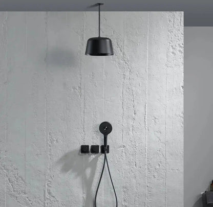 Douche Encastrée Noir Mat Lujo | Pomme Plafond + Thermostat + Rain Shower | ROBINETTERIEPRO