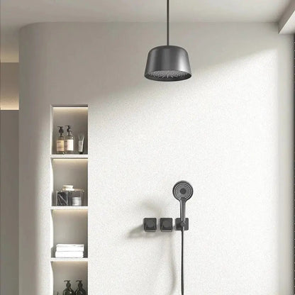 Douche Encastrée Noir Mat Lujo | Pomme Plafond + Thermostat + Rain Shower | ROBINETTERIEPRO